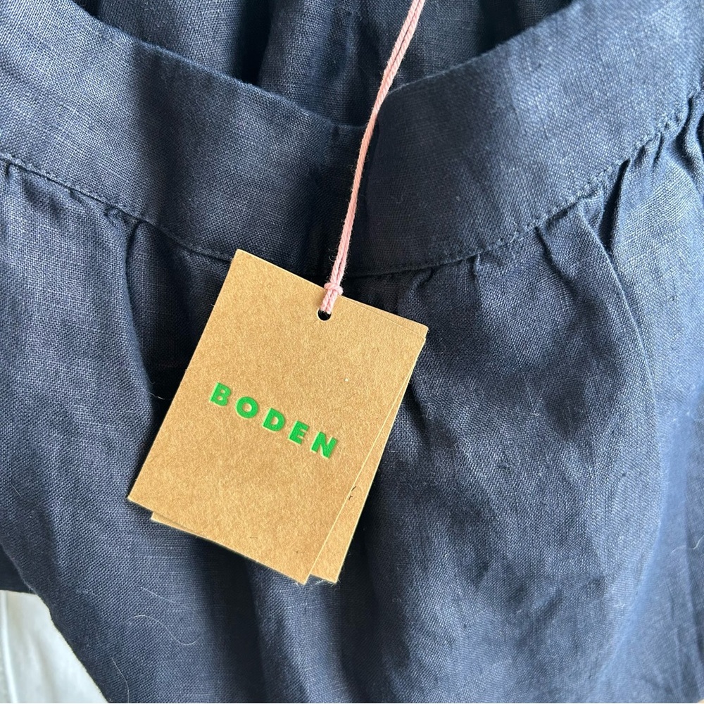 Boden Navy Blue Midi Skirt Verity Linen Classic A-Line Pull On Pockets 4 Petite - Picture 6 of 11